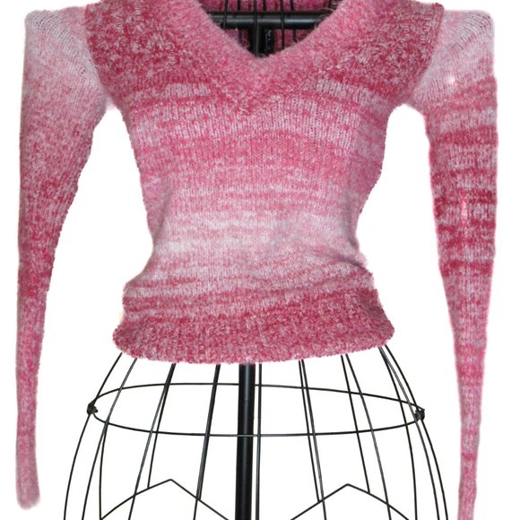 Body Central Pink & White Gradient weave soft sweater extra-long sleeves small - Picture 9 of 12